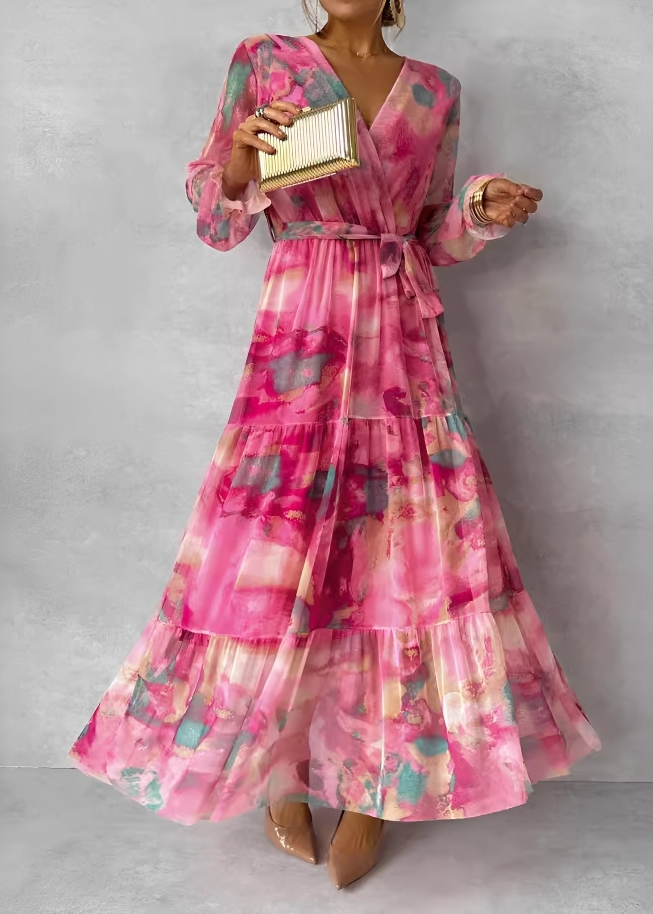 Melissa - Maxikleid mit langen Ärmeln und Blumenmuster für Damen