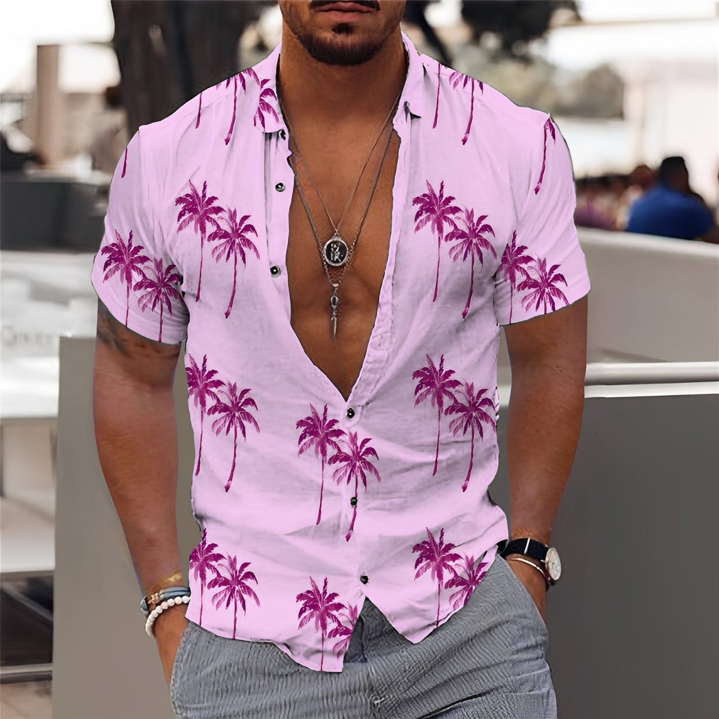 Hector - Elegantes Herrenhemd mit Palmenmuster