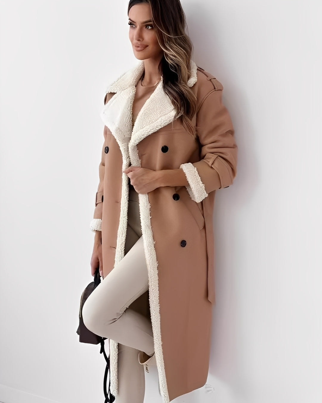 Sally - Eleganter langer Damenmantel mit gestepptem Futter