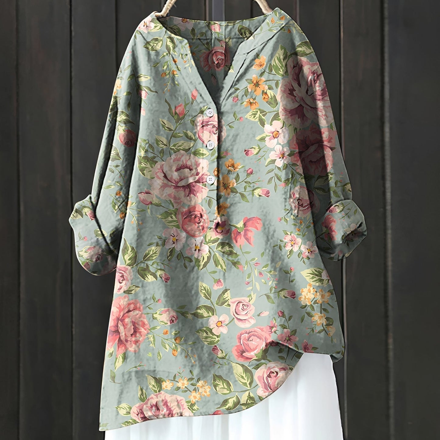 Annie - Elegante geblümte Bluse mit halber Knopfleiste für Damen