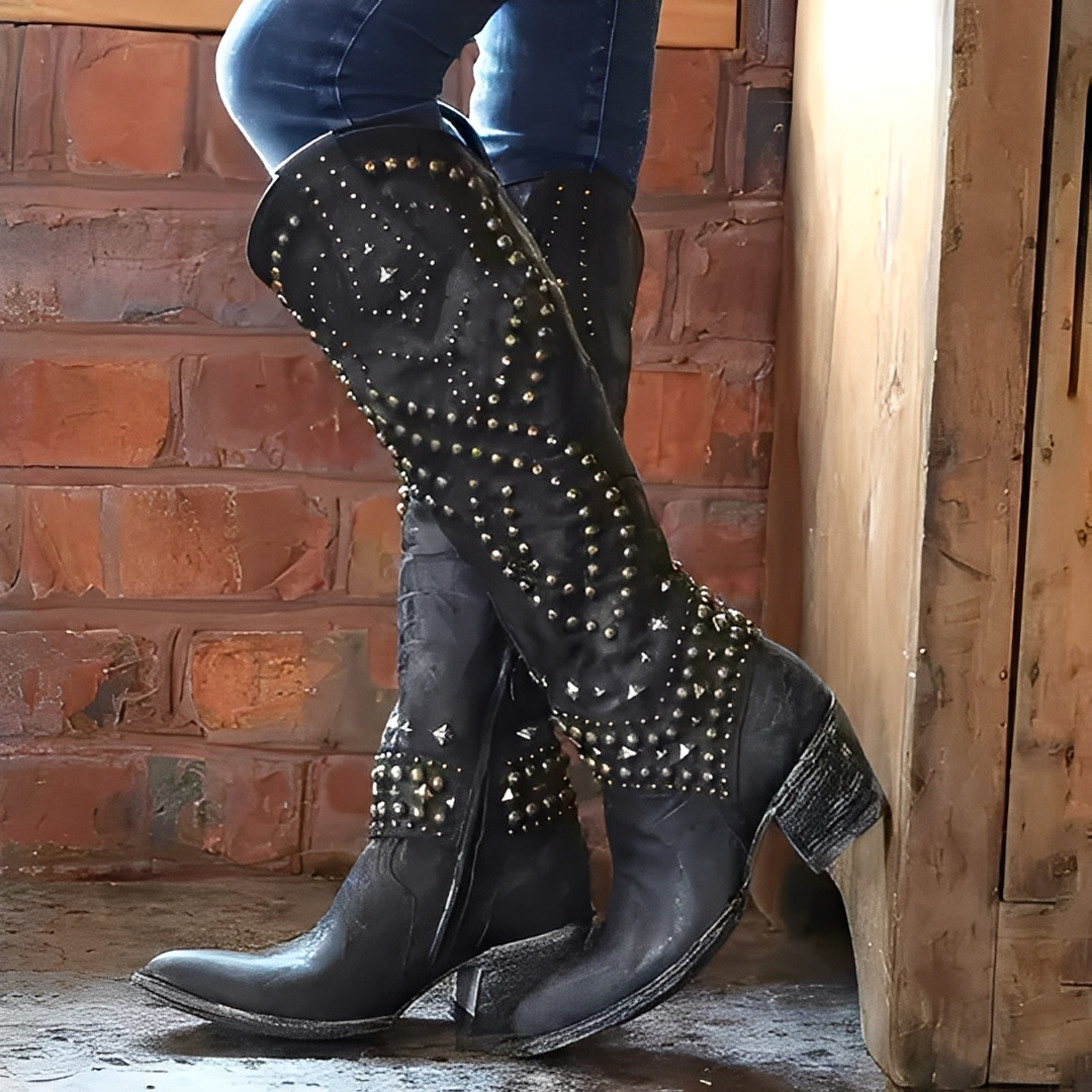 Marthe - Stiefeletten mit dicken Absätzen und Nieten für Damen