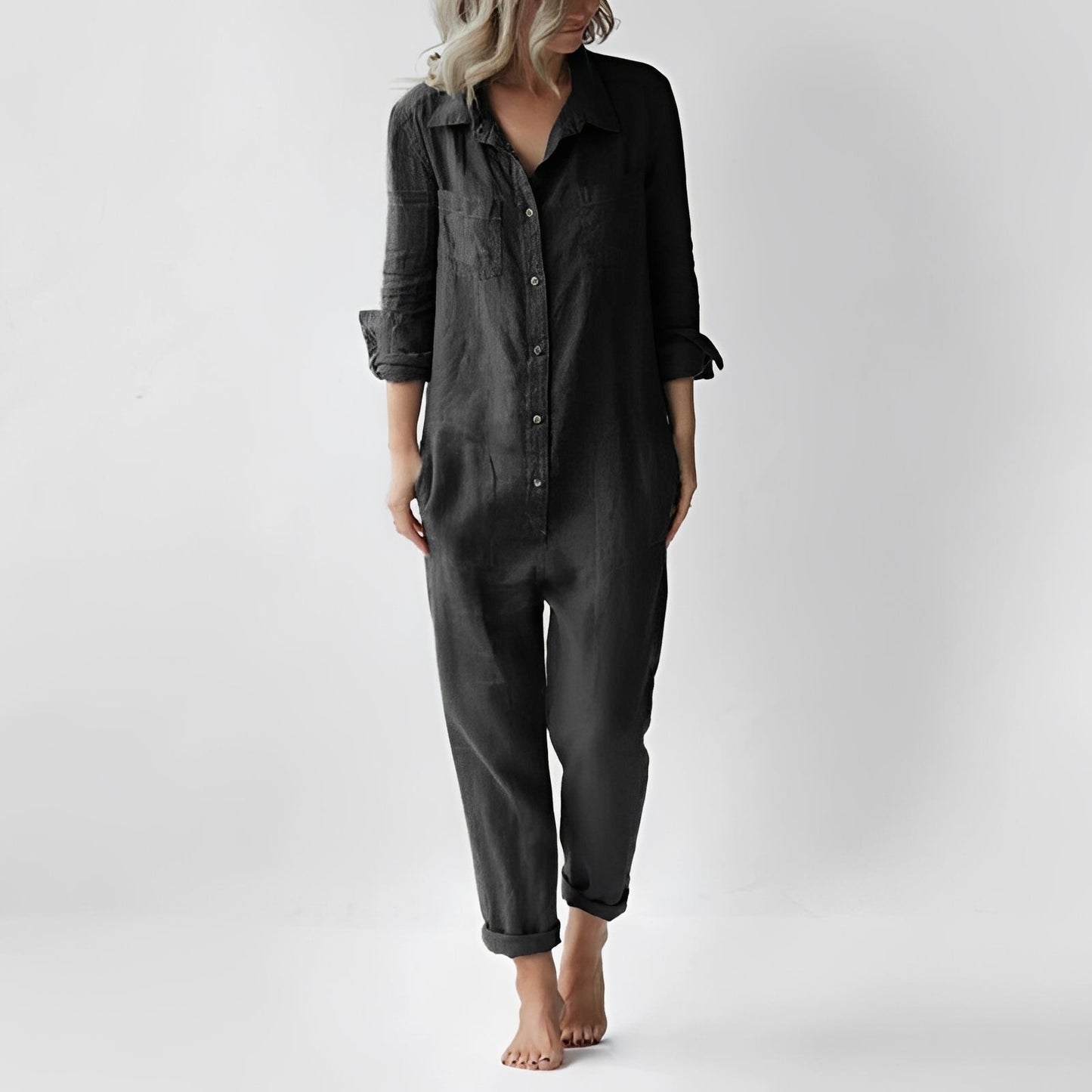 Jasmine - Bequemer Jumpsuit mit langen Ärmeln und Taschen für Damen
