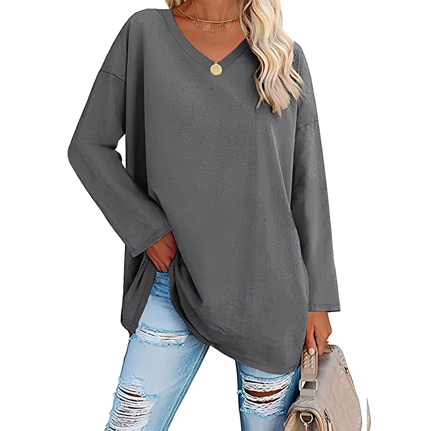 Laëtitia - Elegante, lockere Bluse mit langen Ärmeln für Damen