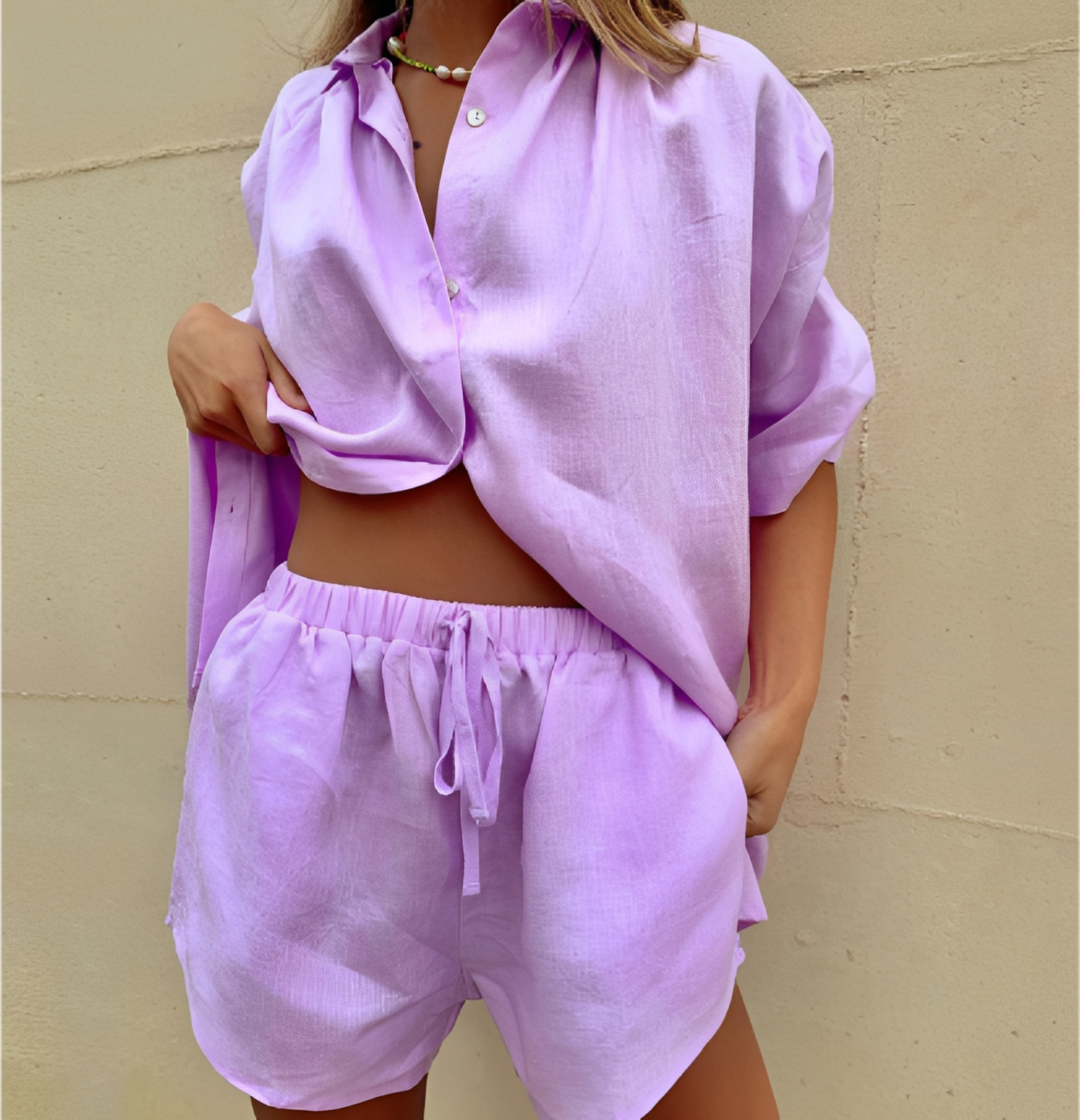 Abbie - Cooles Set mit weitem Hemd und Shorts für Damen