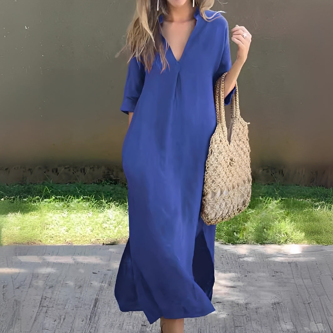 Lucie - Lässiges und weites Kleid mit V-Ausschnitt für Damen
