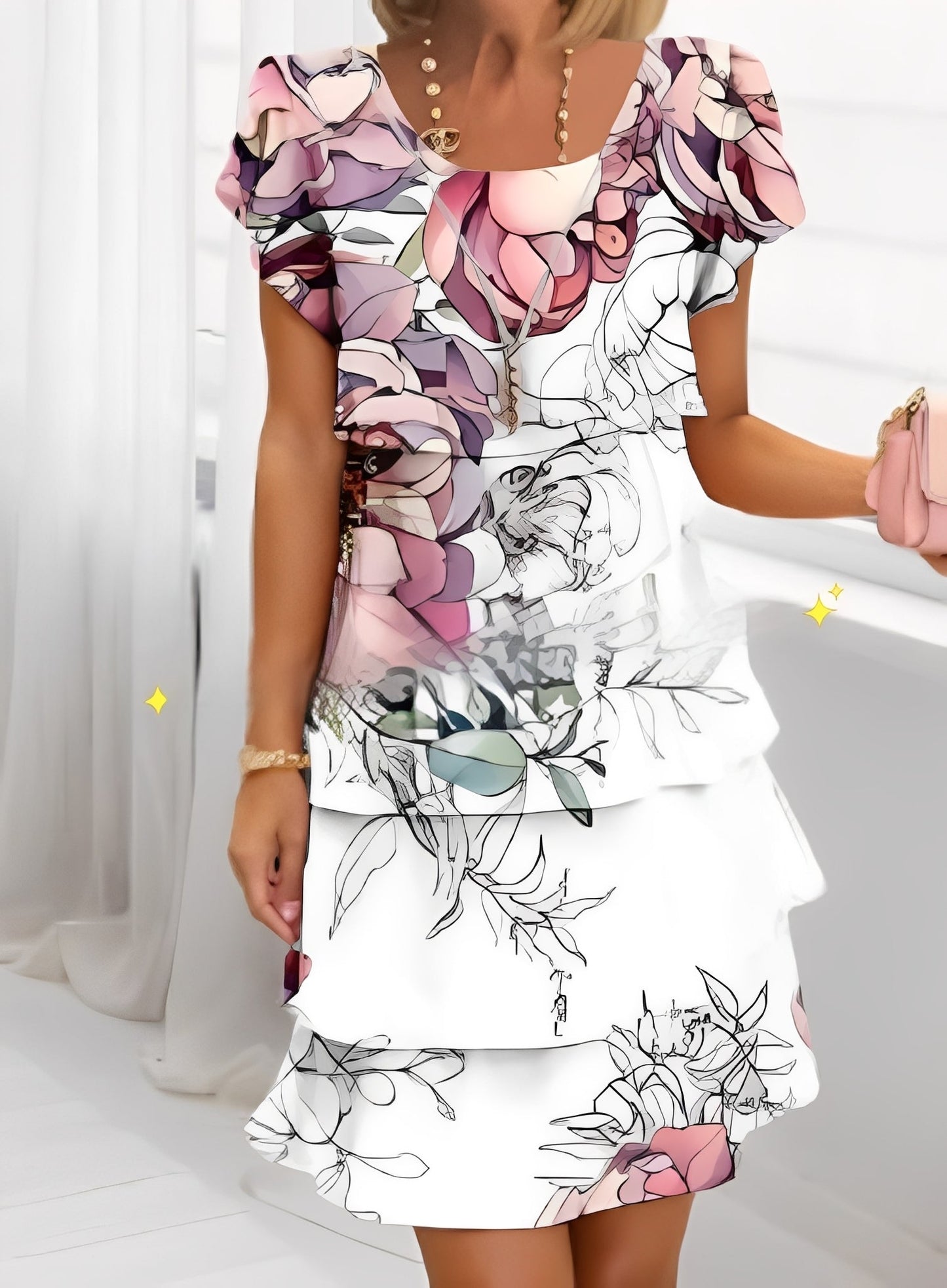 Caroline - Elegantes Kurzarmkleid mit Rüschen für Damen