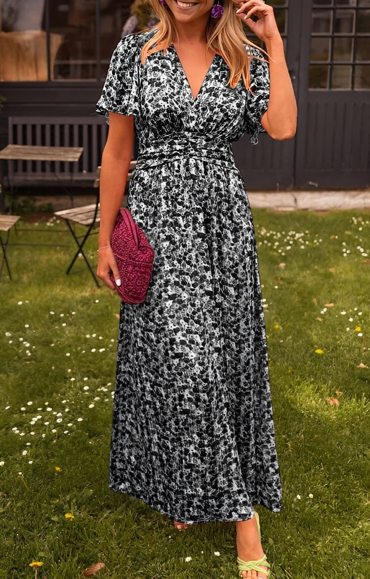 Rachel - Elegantes langes V-Ausschnitt-Kleid für Damen