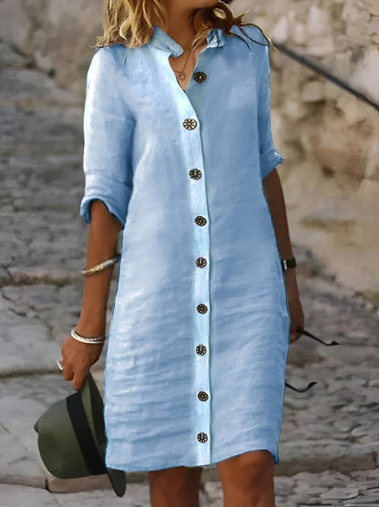 Paula - Lässiges Hemdblusenkleid mit halblangen Ärmeln für Damen