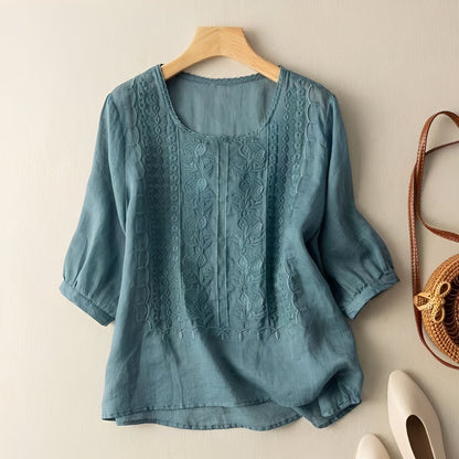 Gretchen - Elegante bestickte Bluse mit 3/4-Ärmeln für Damen