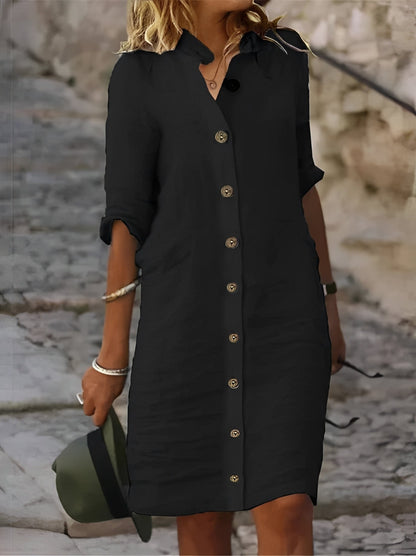 Paula - Lässiges Hemdblusenkleid mit halblangen Ärmeln für Damen