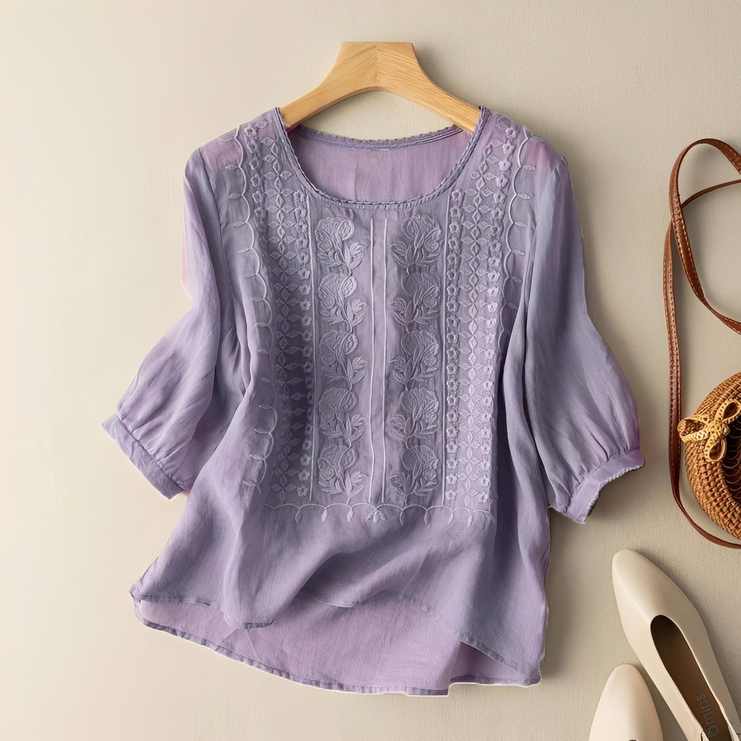 Gretchen - Elegante bestickte Bluse mit 3/4-Ärmeln für Damen