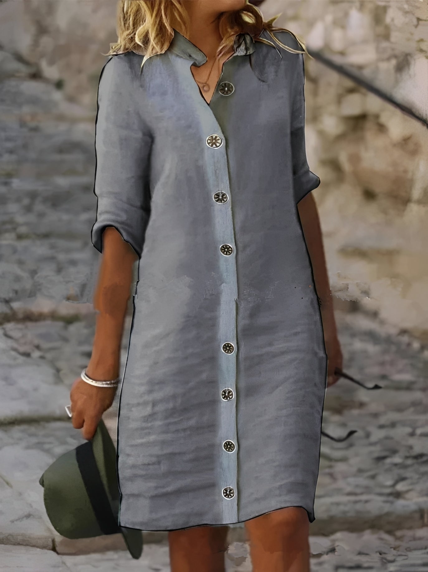 Paula - Lässiges Hemdblusenkleid mit halblangen Ärmeln für Damen