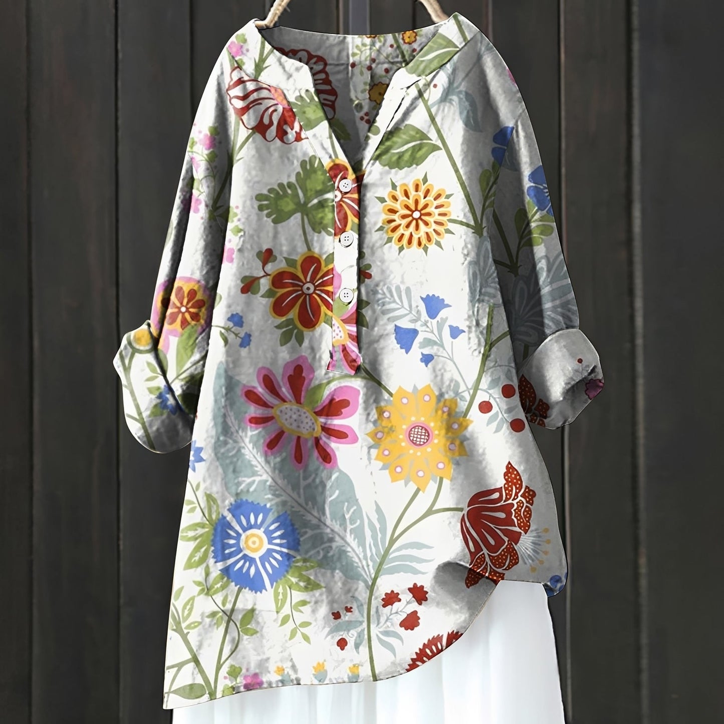 Annie - Elegante geblümte Bluse mit halber Knopfleiste für Damen