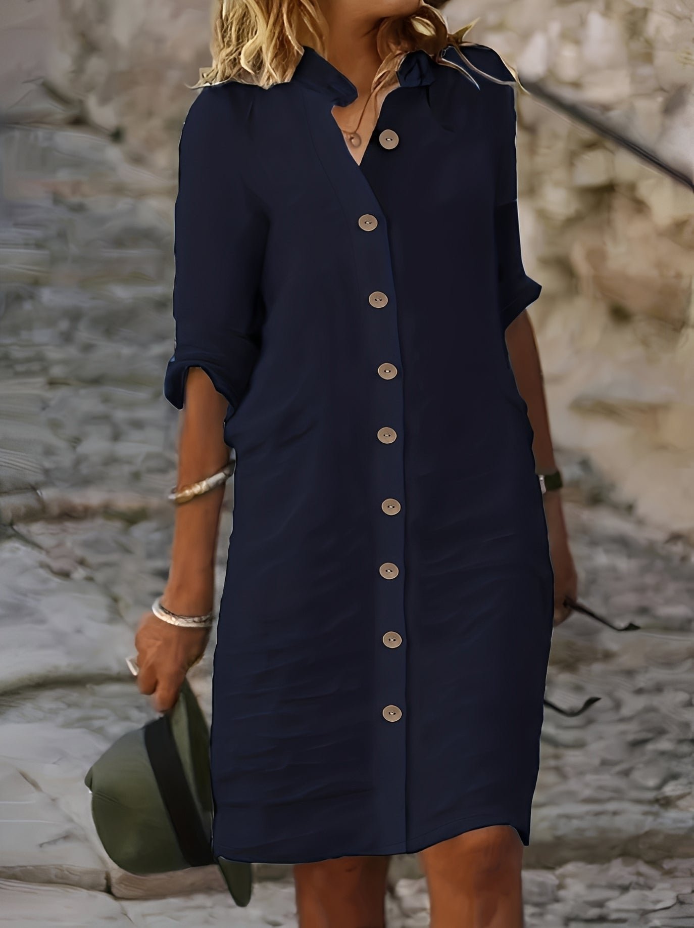 Paula - Lässiges Hemdblusenkleid mit halblangen Ärmeln für Damen
