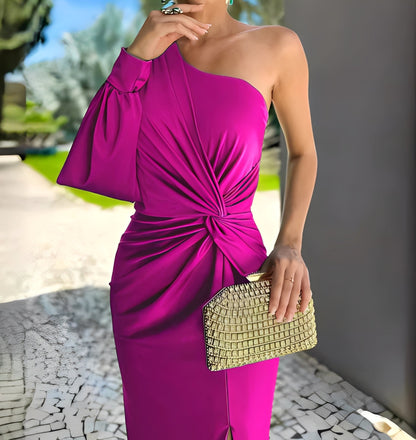 Erica - Langes Kleid mit asymmetrischer Schulter und Schlitz für Damen