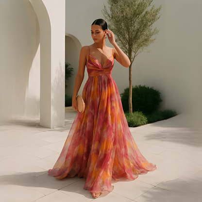 Gardania - Langes Kleid mit Blumenmuster für Damen