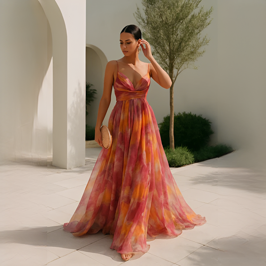 Gardania - Langes Kleid mit Blumenmuster für Damen