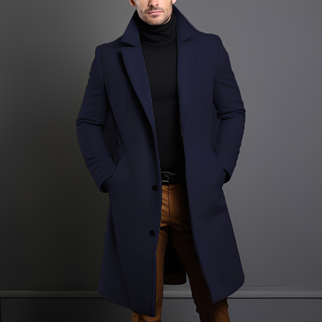 Kévin - Klassischer langer Mantel mit Revers für Herren