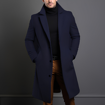 Kévin - Klassischer langer Mantel mit Revers für Herren