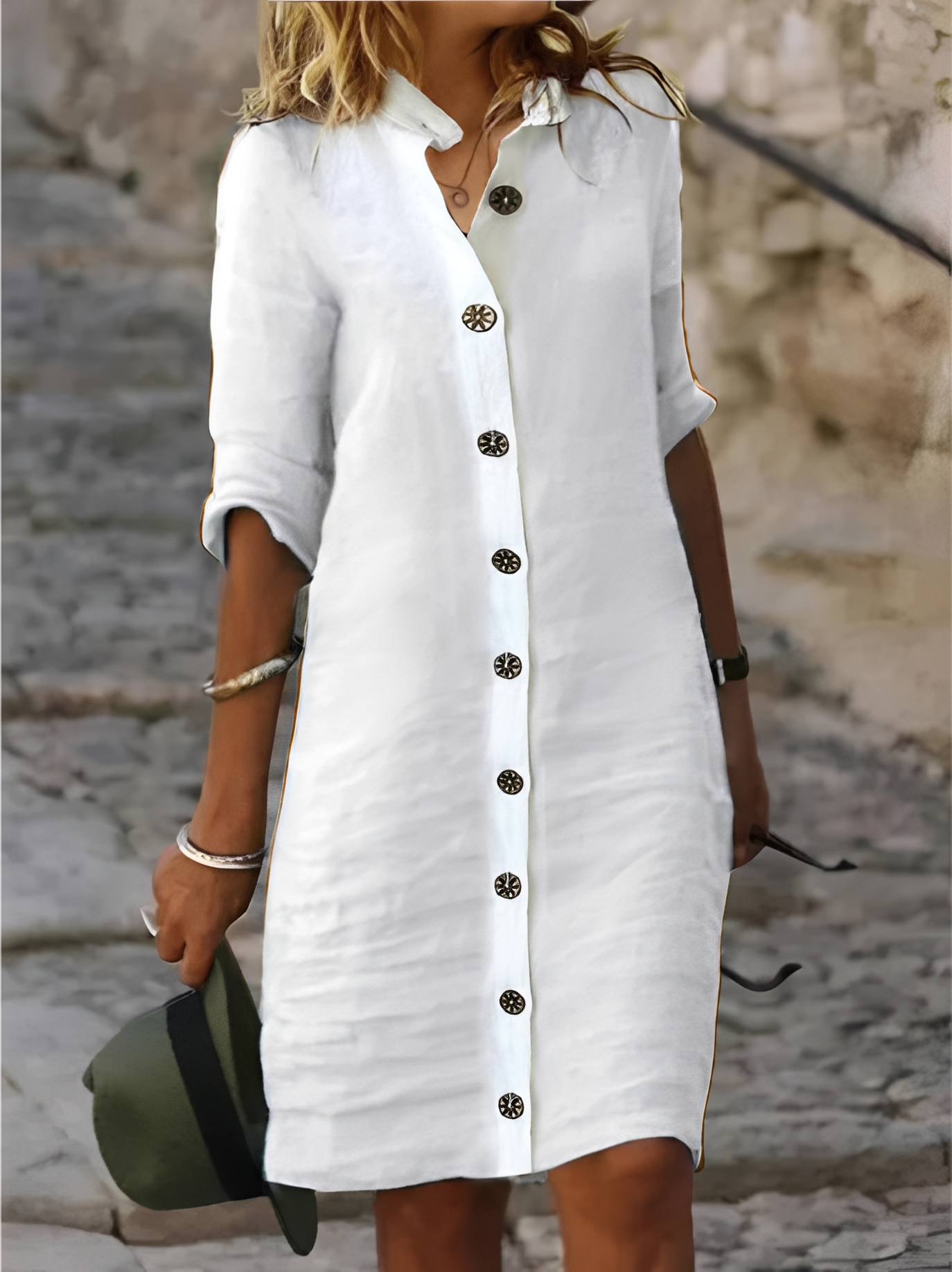 Paula - Lässiges Hemdblusenkleid mit halblangen Ärmeln für Damen