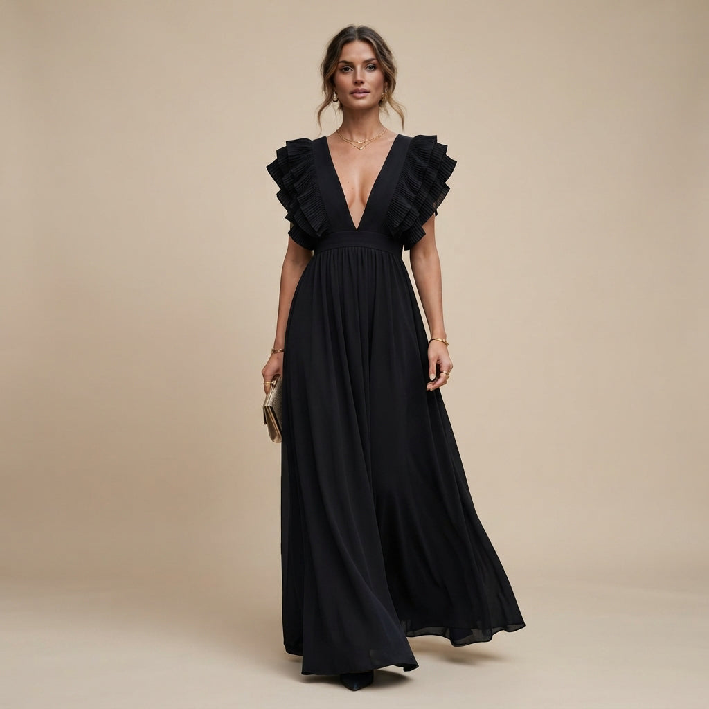 Zhallie - Schickes Maxikleid mit Rüschenärmeln