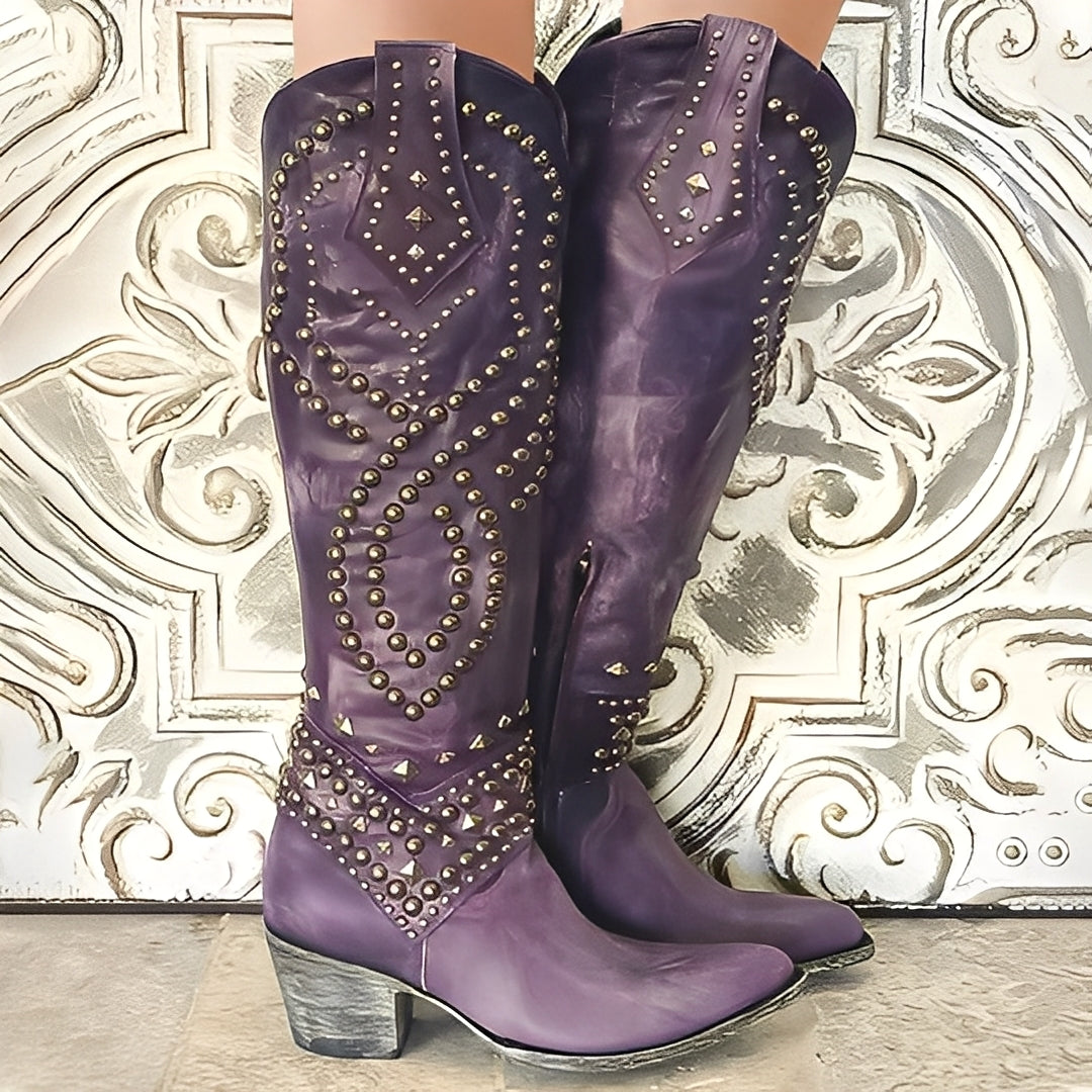 Marthe - Stiefeletten mit dicken Absätzen und Nieten für Damen