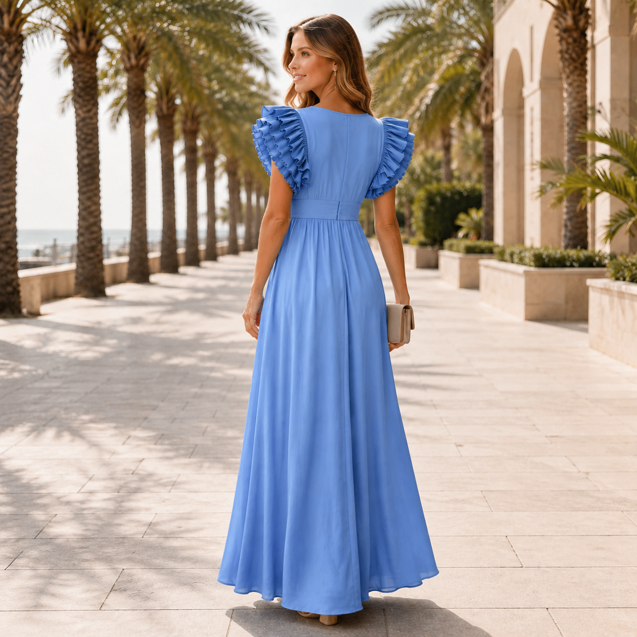 Zhallie - Schickes Maxikleid mit Rüschenärmeln