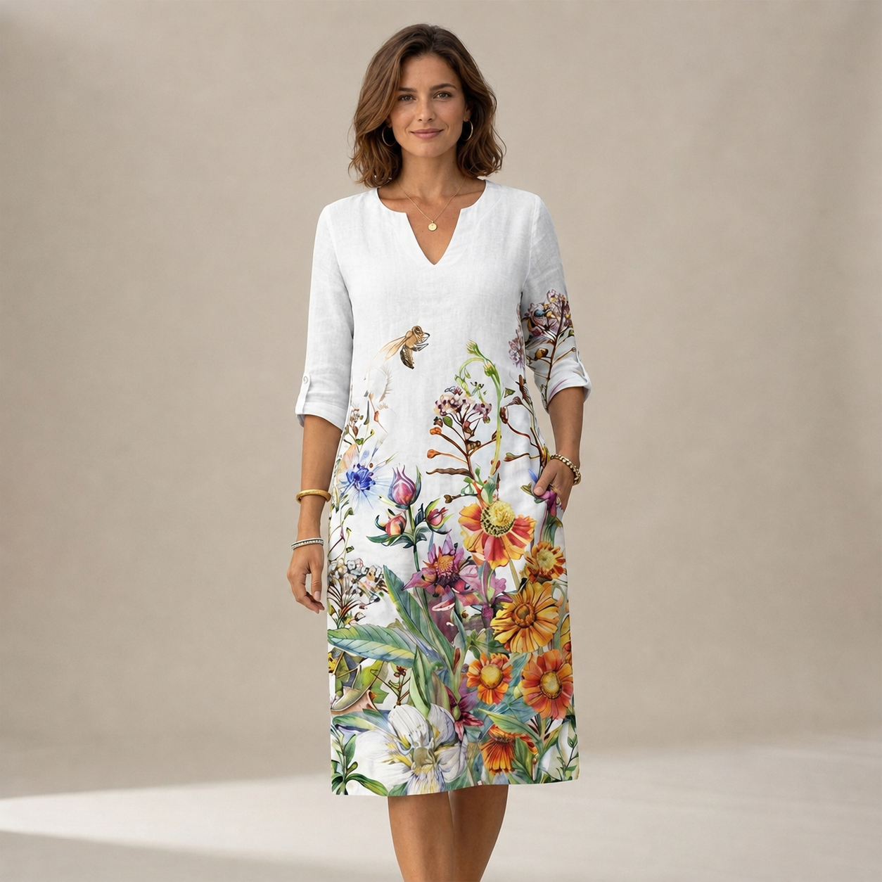 Ninna - Elegantes und weiches Kleid mit V-Ausschnitt
