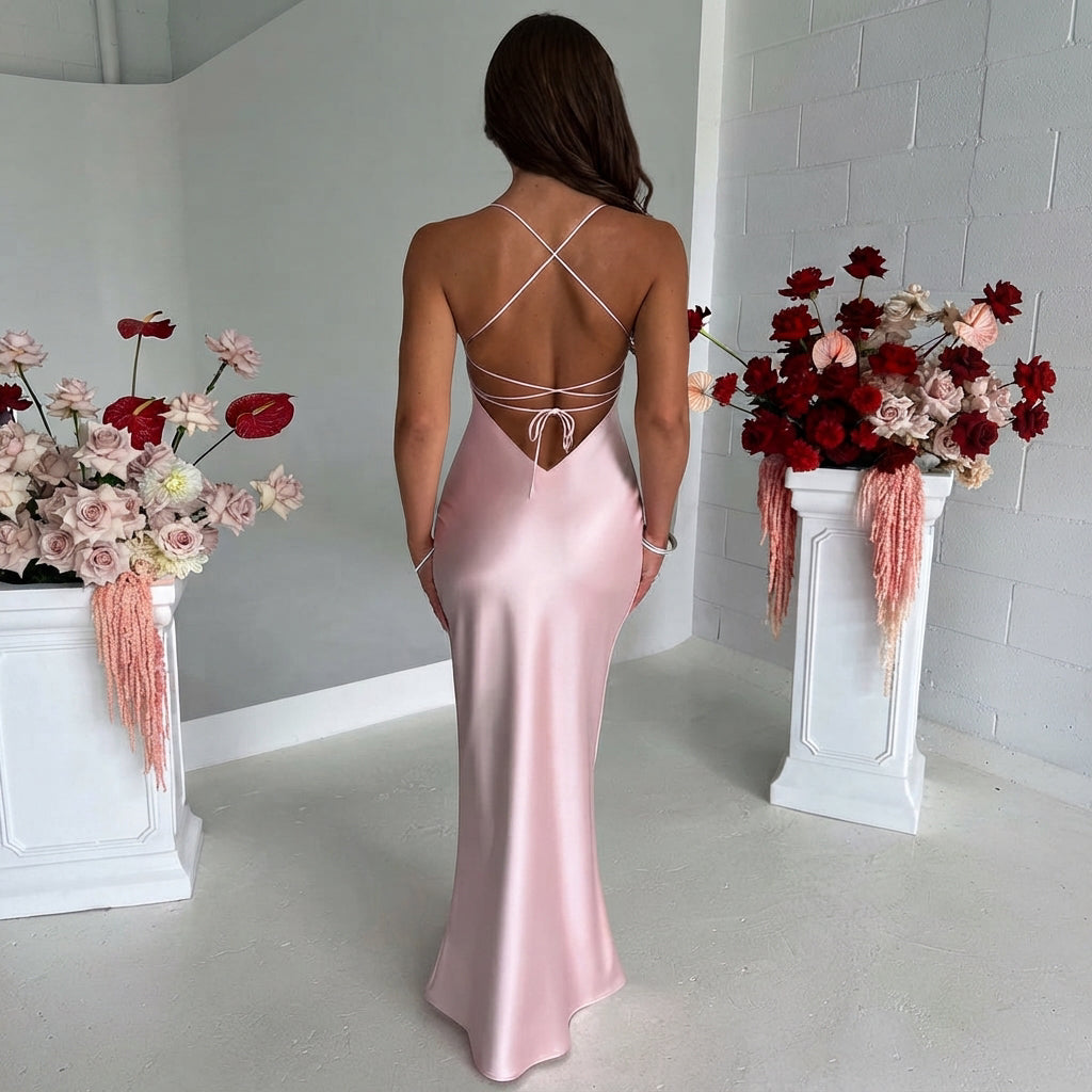 Melika - Schimmerndes, figurbetontes Maxikleid