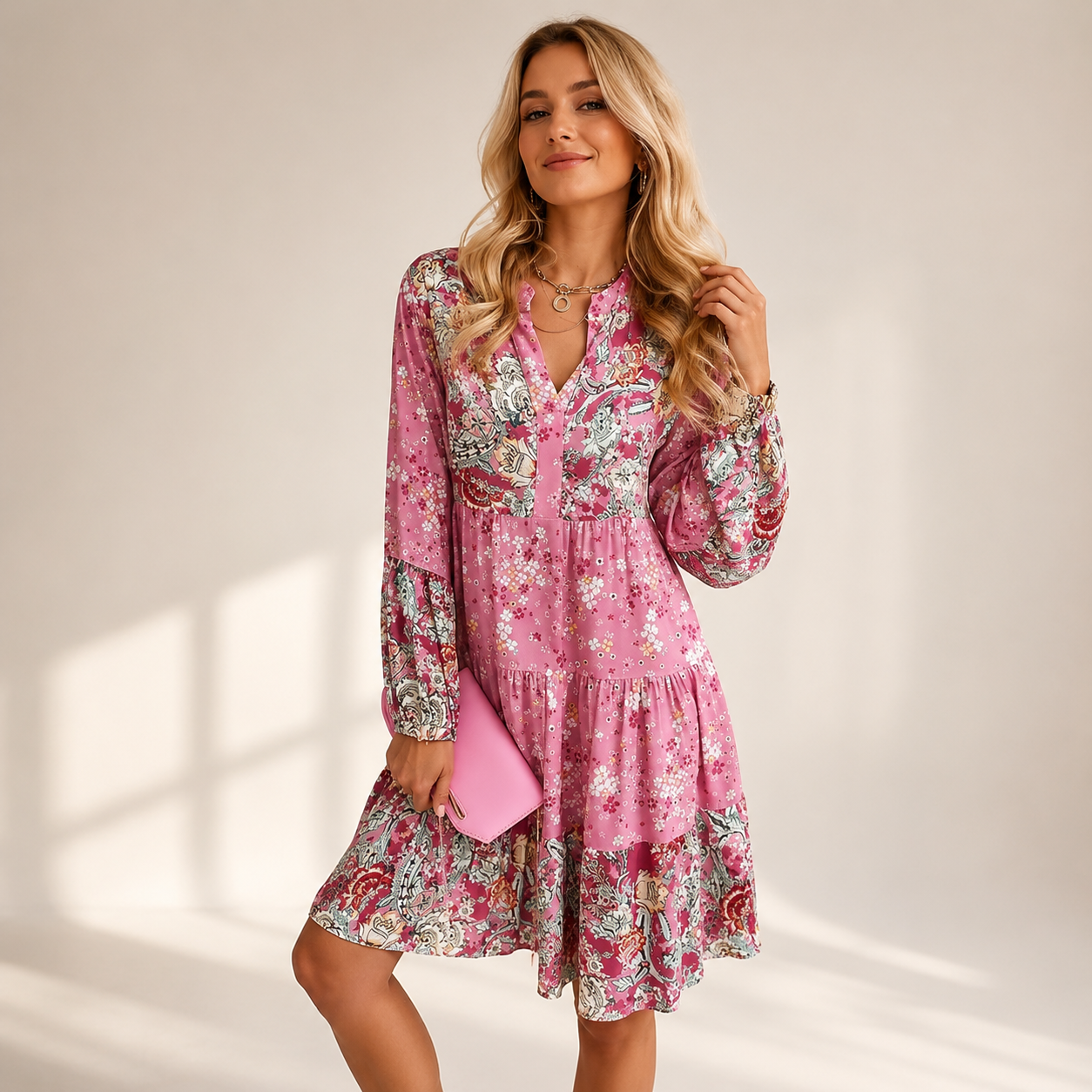 Jarnesha - Schickes Midikleid mit V-Ausschnitt