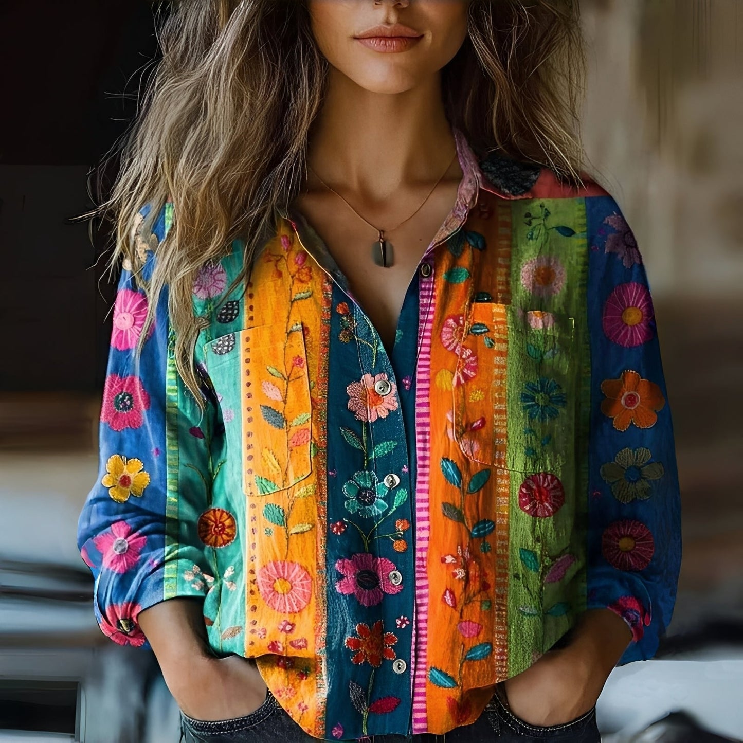 Roselyne - Weite Bluse mit elegantem Muster für Frauen