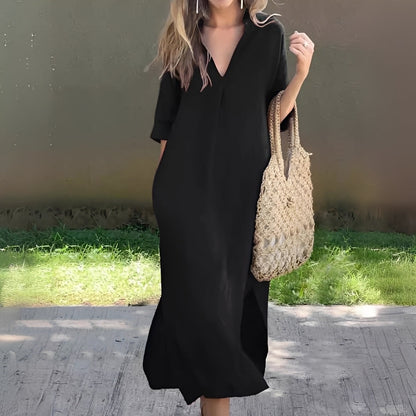 Lucie - Lässiges und weites Kleid mit V-Ausschnitt für Damen