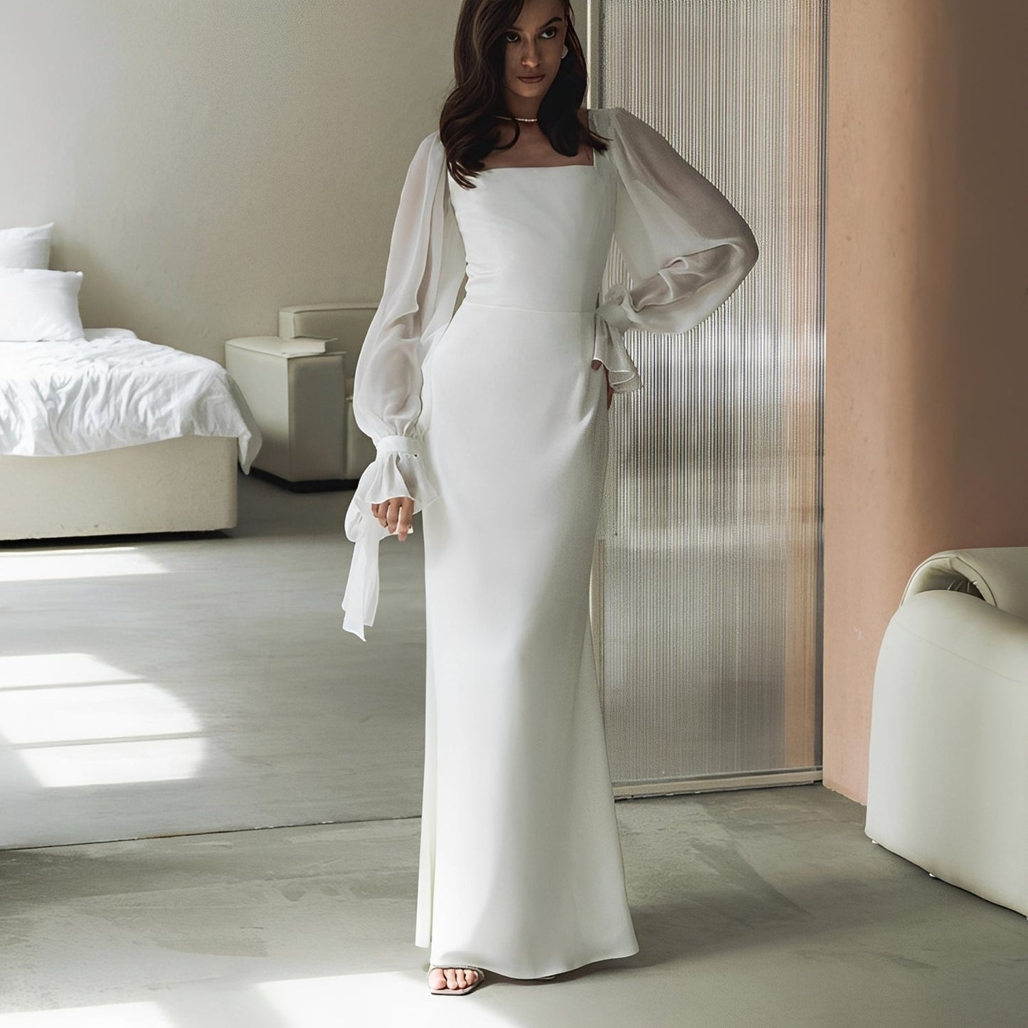Gloria - Elegantes Maxikleid mit langen Ärmeln für Damen