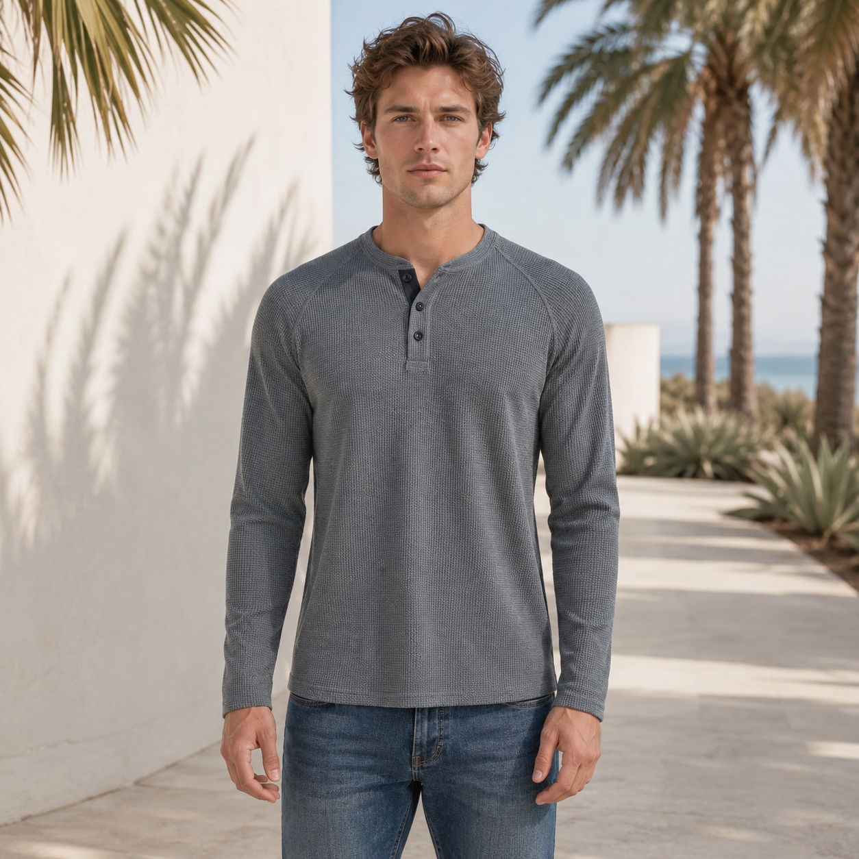 Teifion - Klassisches Waffel-Henley-Shirt