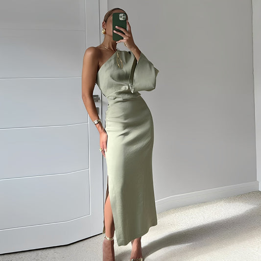 Aimee - Maxikleid mit einer Schulter aus Twill für Damen