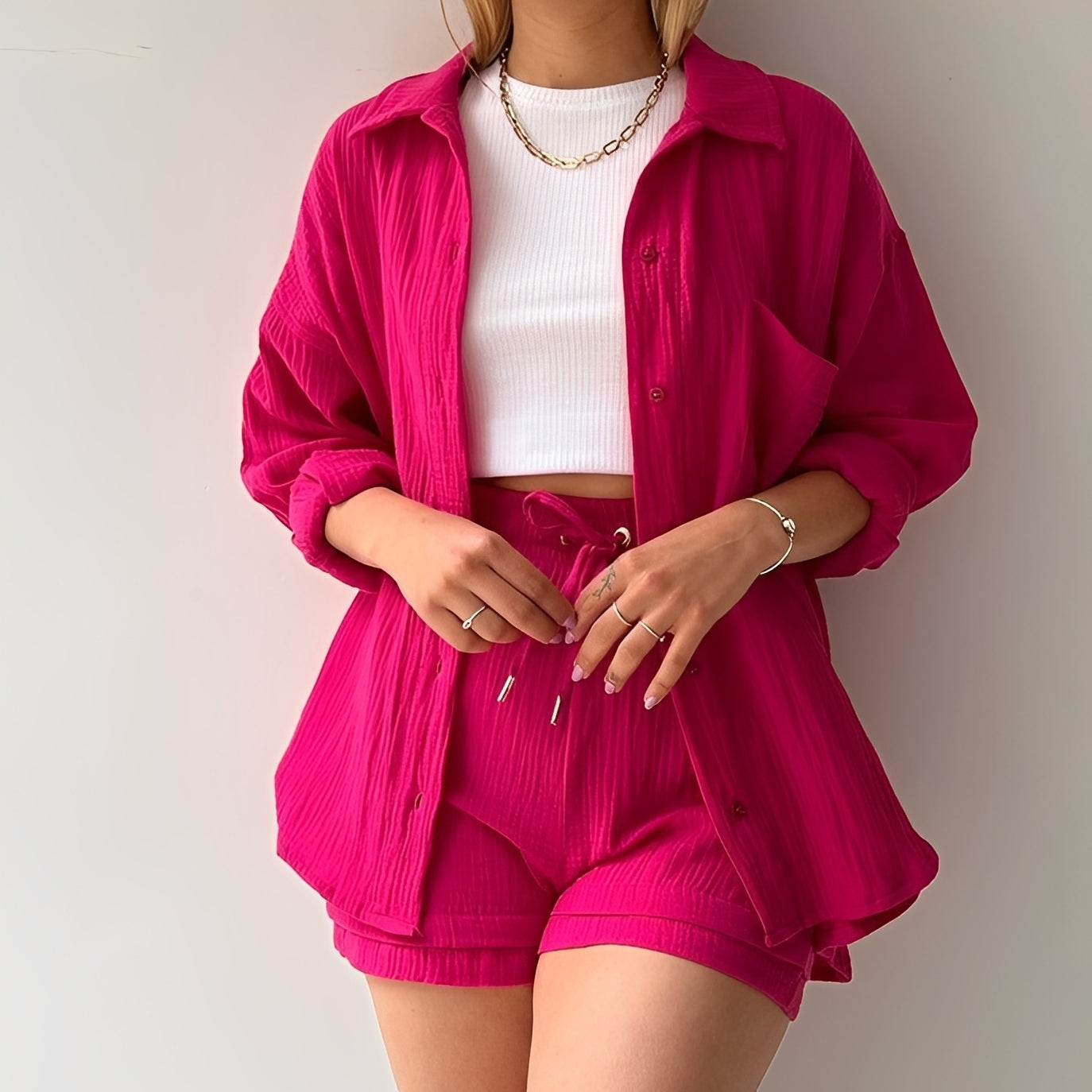Julia - Entspanntes Set mit Reverskragen und hoher Taille für Damen