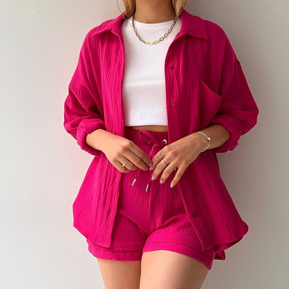 Julia - Entspanntes Set mit Reverskragen und hoher Taille für Damen
