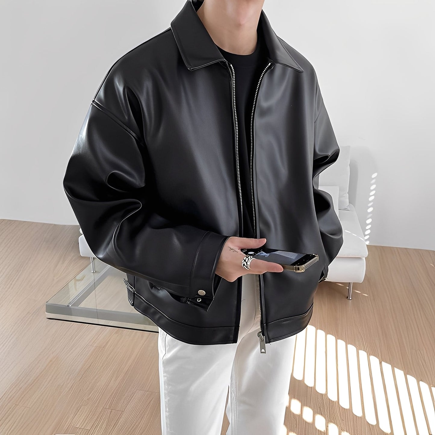 Lohan - Oversize-Leder-Bomberjacke für Herren