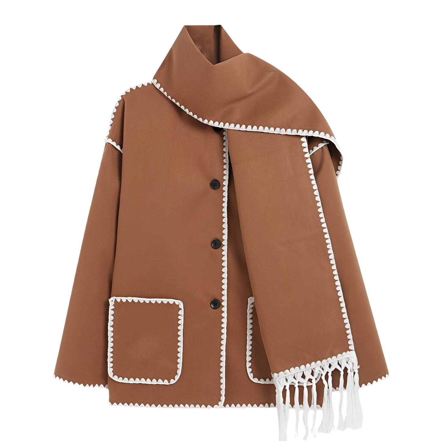Amilia - Damen-Wolljacke, elegant und locker geschnitten, mit Schal