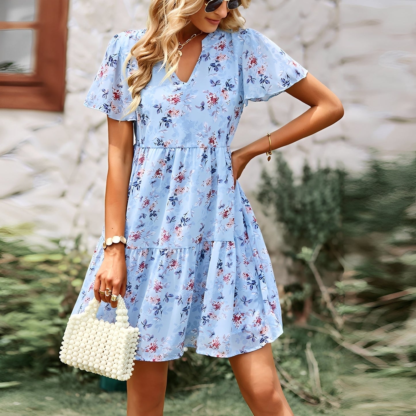 Christine - Bedrucktes Kleid mit V-Ausschnitt für Damen