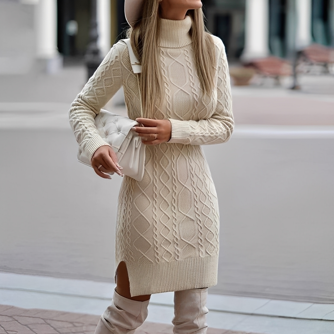 Myriam - Winterkleid mit langen Ärmeln und Rollkragen für Damen