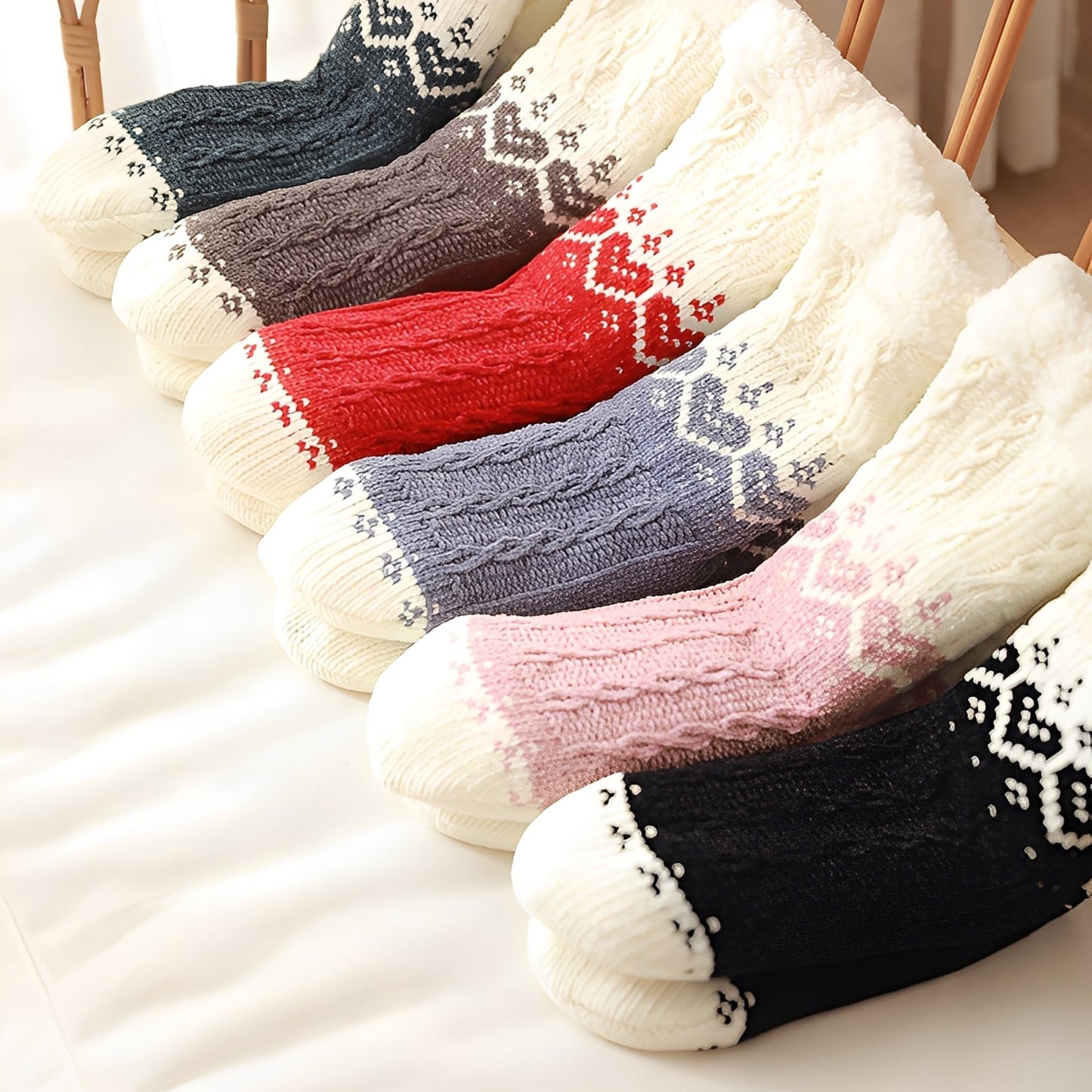 Danika - Modische gestrickte Kuschelsocken mit Herzmuster für Damen