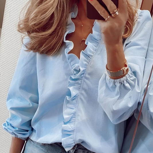 Martha - Elegante Bluse mit Rüschen und V-Ausschnitt für Damen