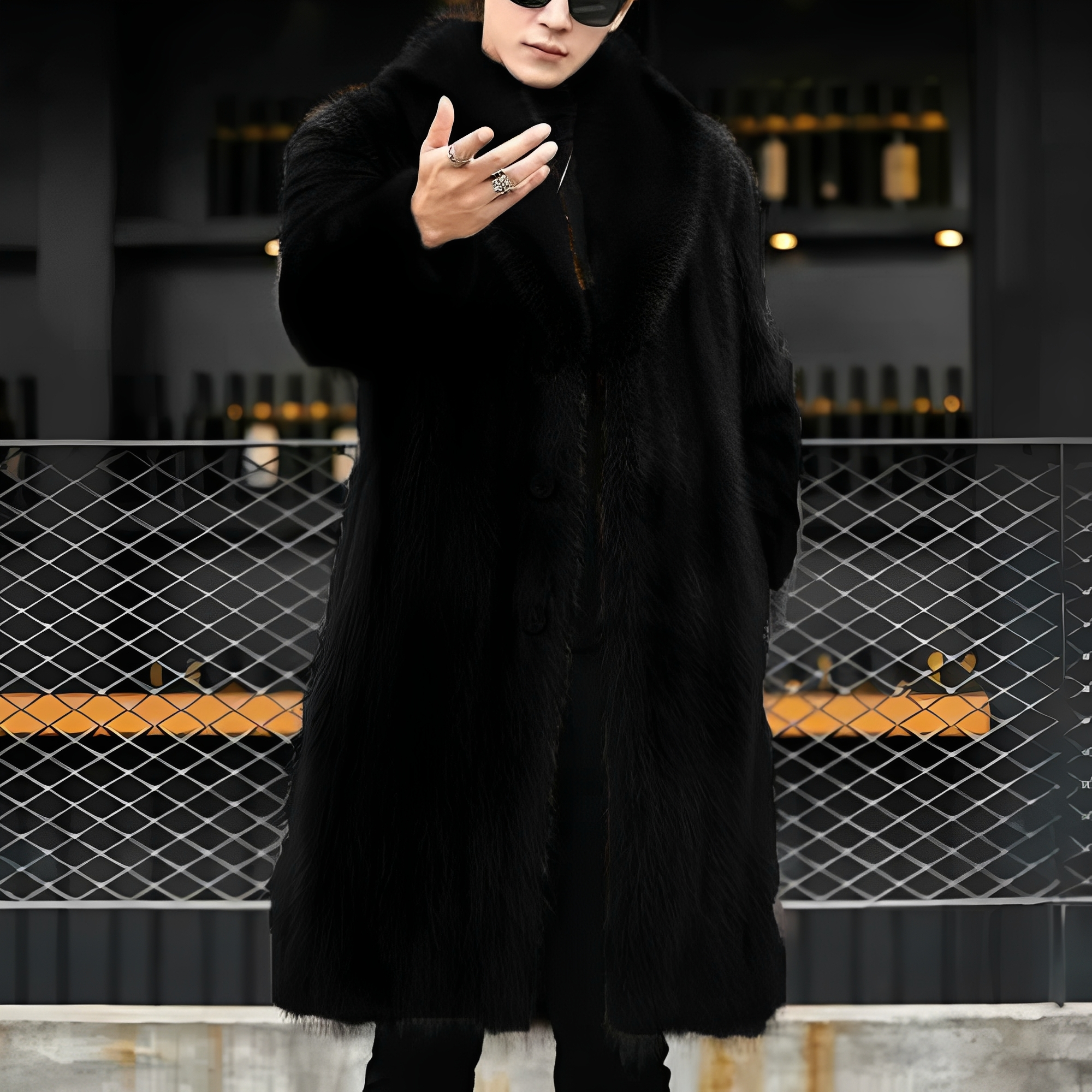 Matteo - Eleganter langer Herrenmantel mit Pelz