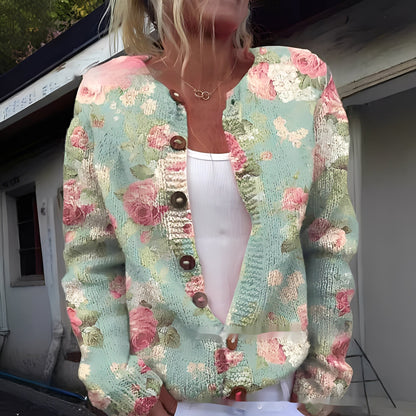 Wilda - Warmer und stilvoller Damen-Cardigan mit Blumenmuster