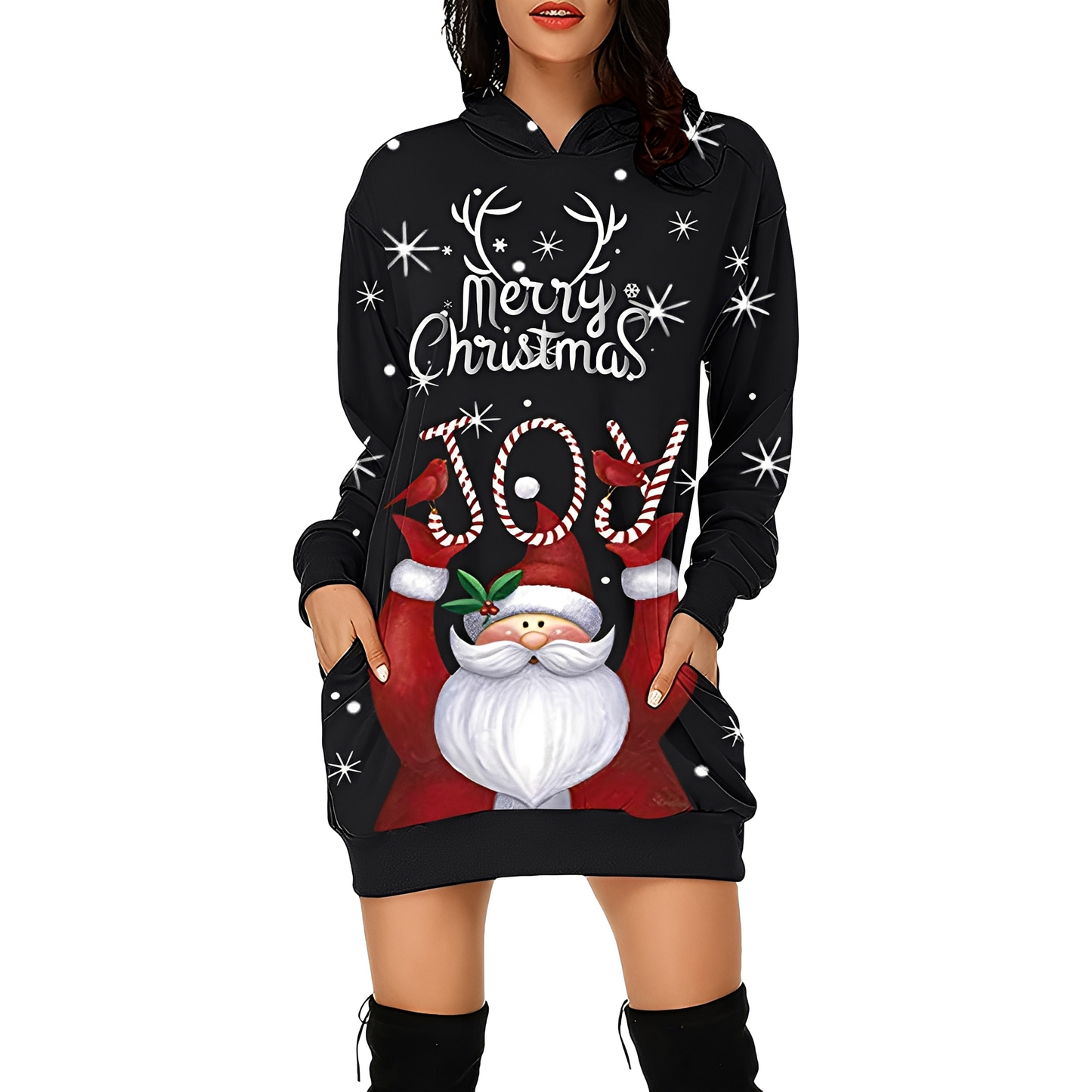 Georgia - Elegantes Weihnachtskapuzenkleid für Damen mit Aufdruck
