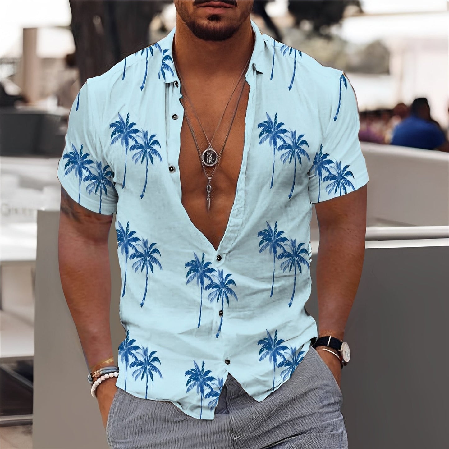 Hector - Elegantes Herrenhemd mit Palmenmuster