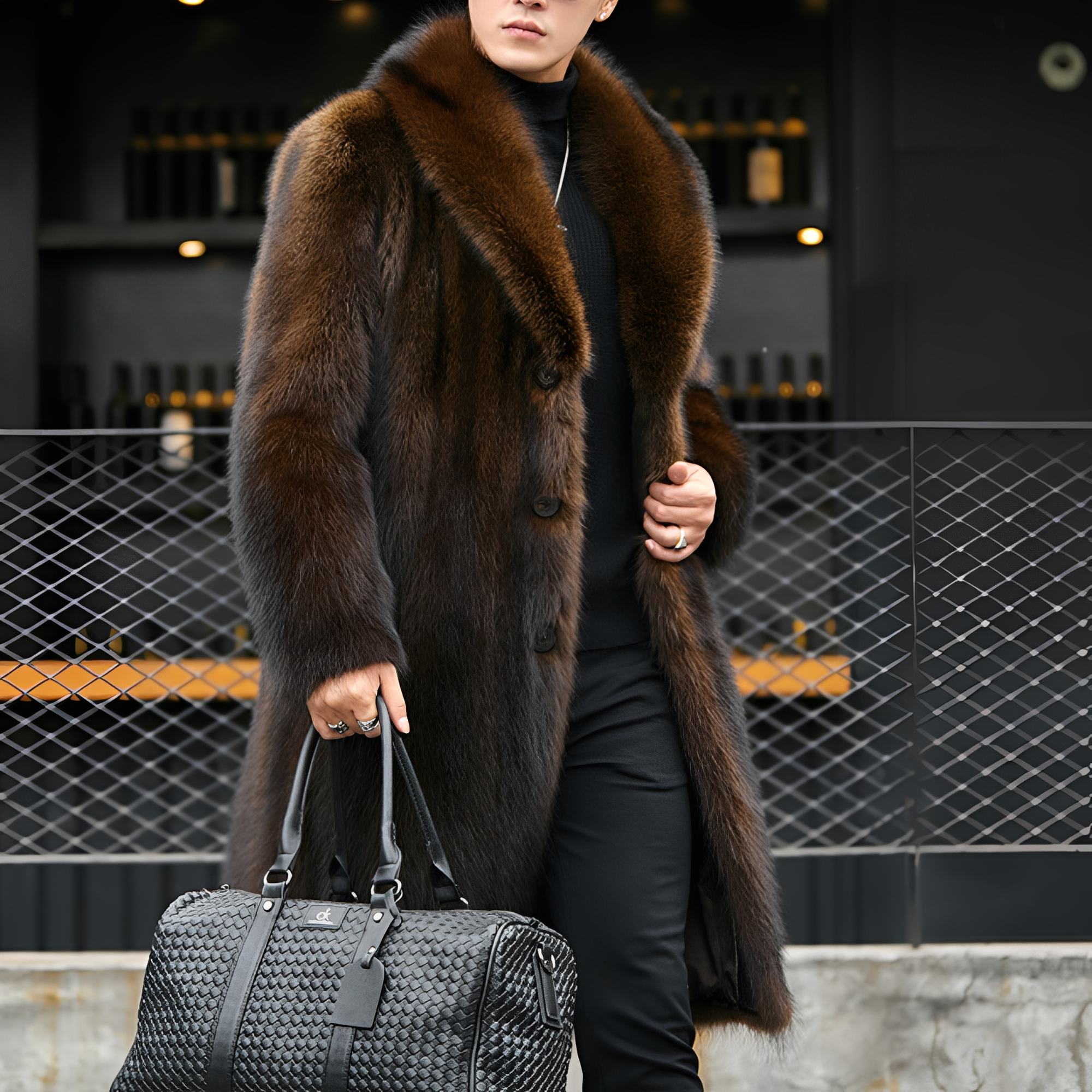Matteo - Eleganter langer Herrenmantel mit Pelz