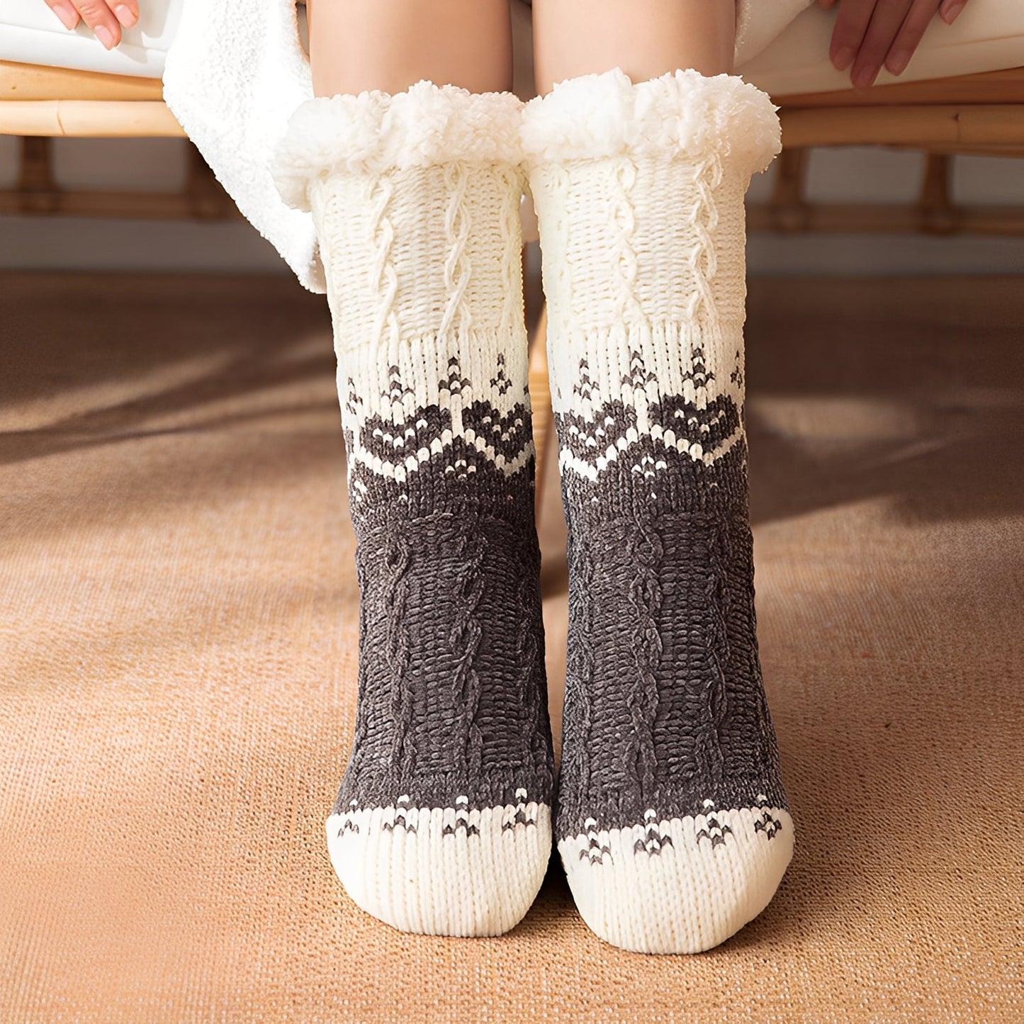 Danika - Modische gestrickte Kuschelsocken mit Herzmuster für Damen