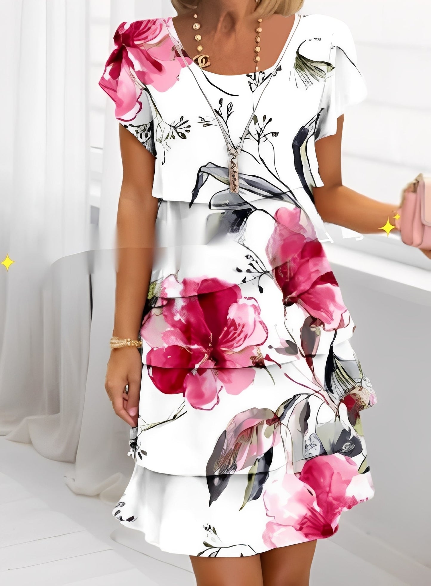 Caroline - Elegantes Kurzarmkleid mit Rüschen für Damen